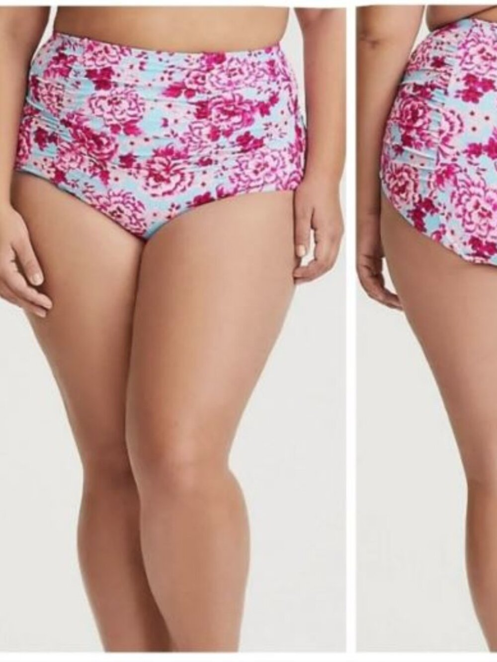 Torrid 6x High Waisted Ruched Swim Bikini Blue Pink Floral